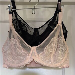 Black and Pink Lace Mesh Bra with Underwire